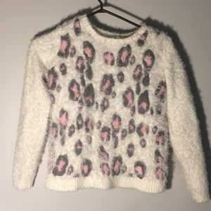 Circle animal print fuzzy sweater